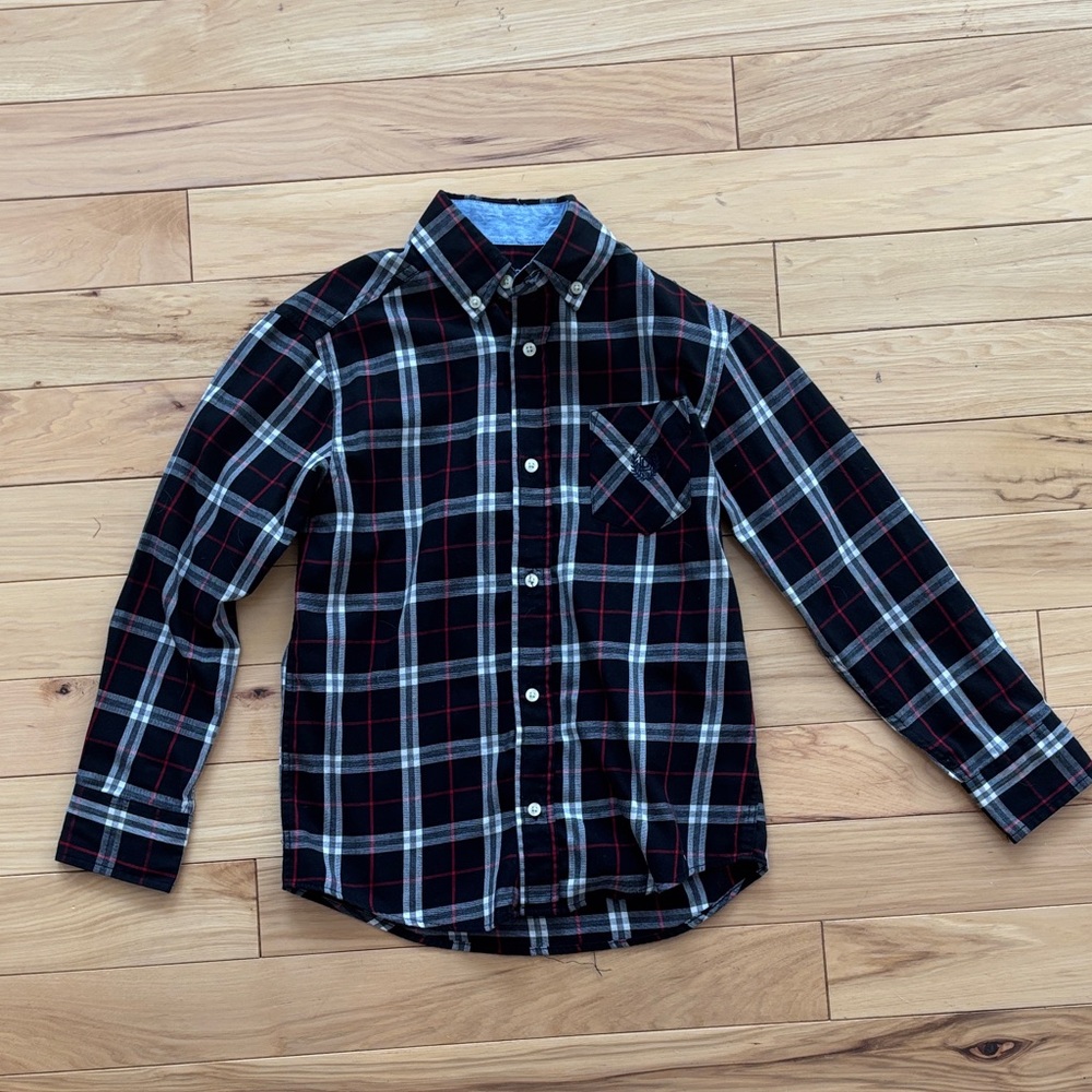 Chaps Black and Red Plaid Kids Button-Down Shirt